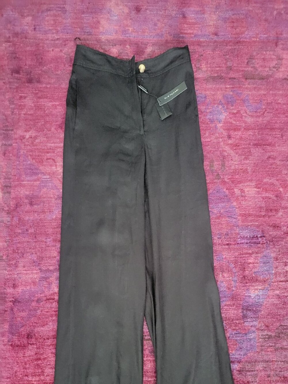 new Elie Tahari 100% Linen Wide-Leg Pants Black Women's Trousers Lined w/Pockets - Picture 2 of 13